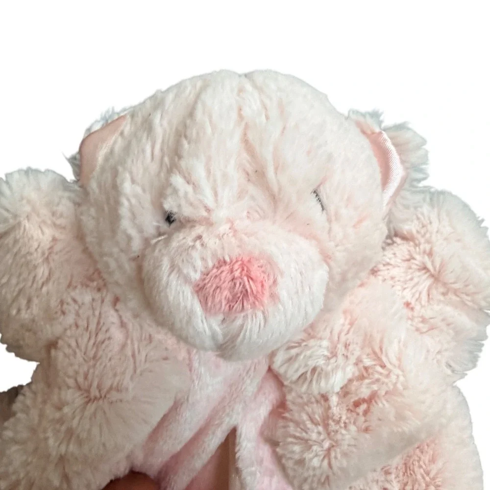 Nat & Jules‎ Pink Bear Puppet Blanket Plush Lovey Satin Lined Heart Detail